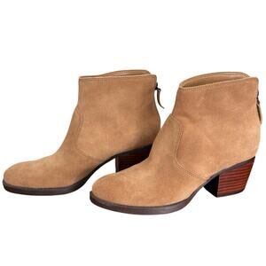 Nine West Bolt Booties Suede Leather Upper Beige Tan Stacked Heel Women's Size 6